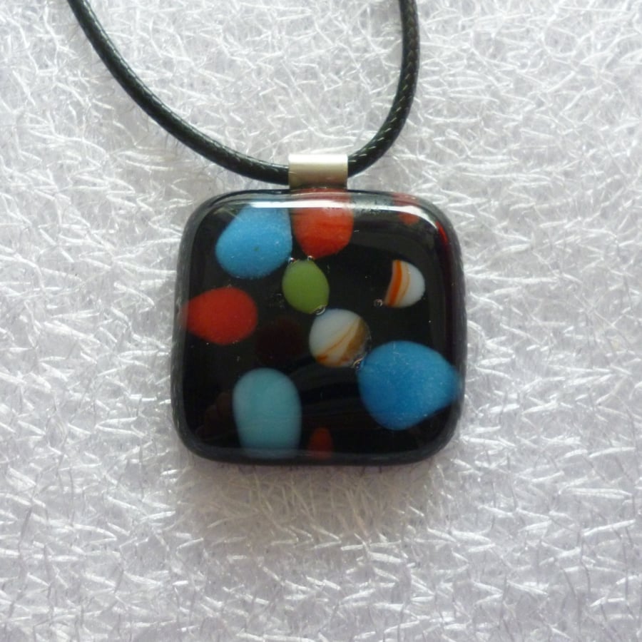 Black Pendant with Multi Coloured Spots and 925 Silver Bail