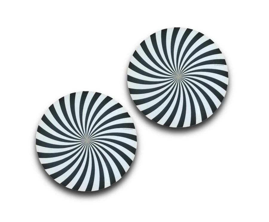 Black and White Spiral Set Of 2 Round Coasters. MDF, Cork Coasters for Christmas