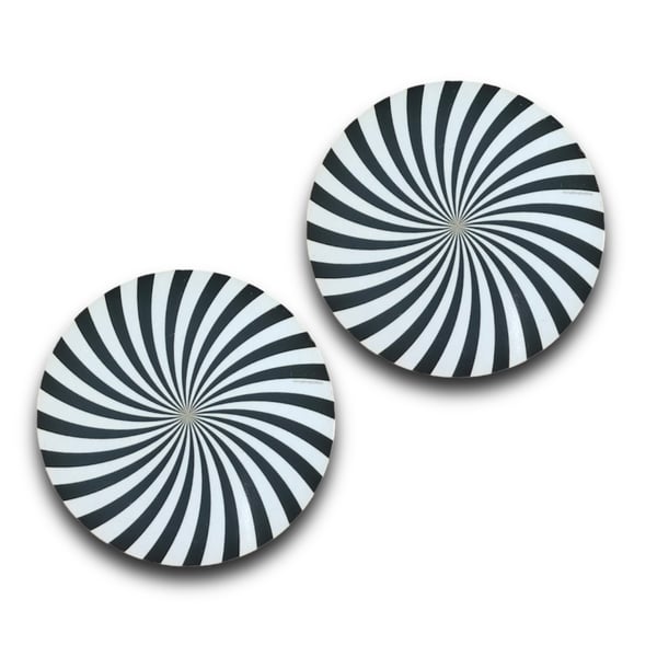 Black and White Spiral Set Of 2 Round Coasters. MDF, Cork Coasters for Christmas