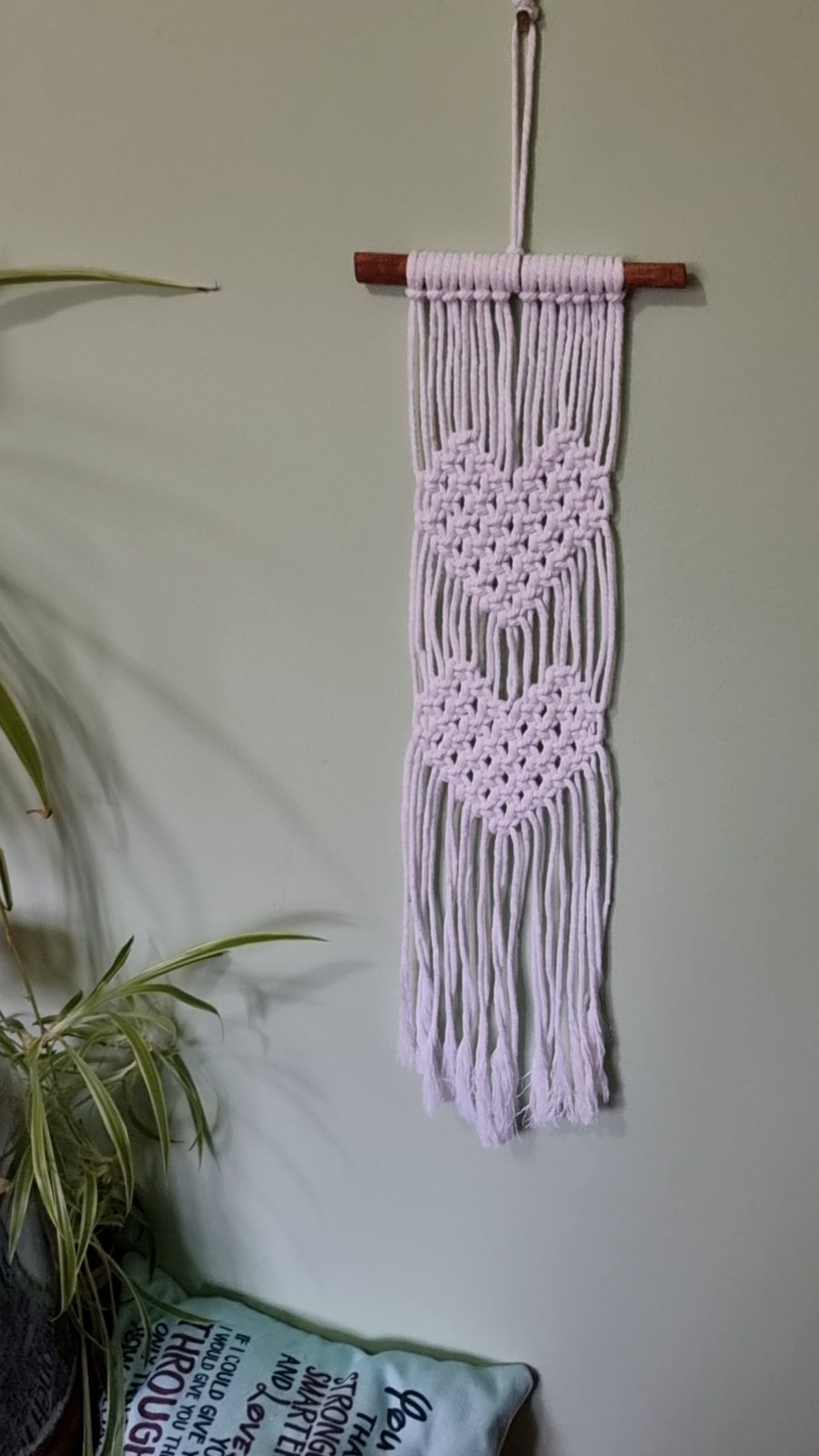 Cinnamon wand white double heart wall hanging