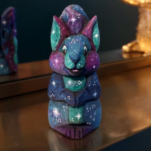 Hand carved, painted and finished wooden Celeste the space squirrel