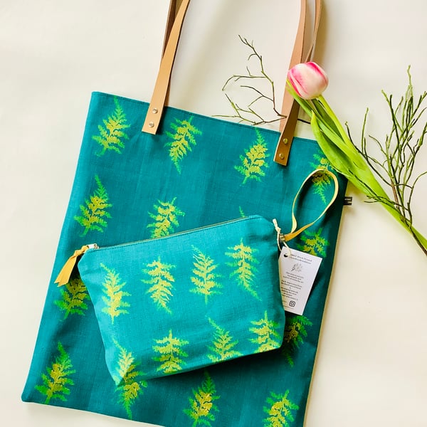 Fern Print Linen Tote Bag