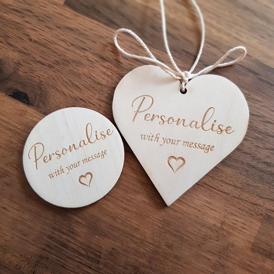 Personalised wooden gift tag label with any your message quote name text