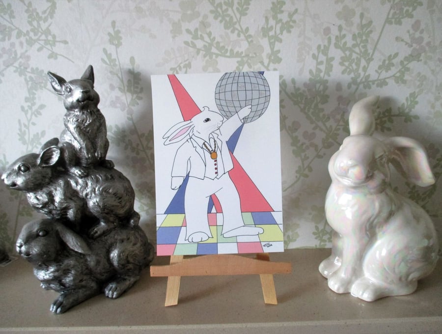 A5 Print of Bunny Rabbit Disco Dancing Dancer Art Picture Limited Edition