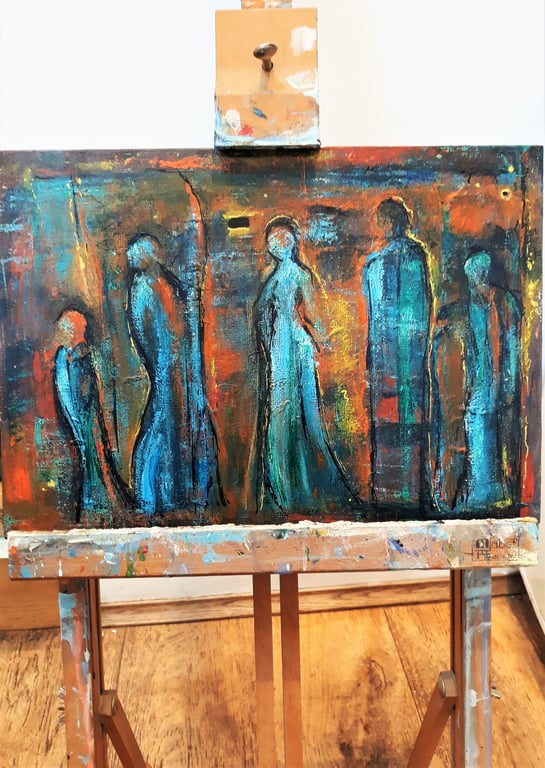 Original Figurative Abstract Painting on Canvas, Acrylics, A4 size, Unframed