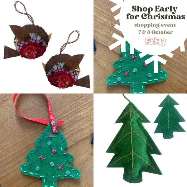 Red robin & pine tree Felt Ornament Christmas Tree Decorations, Felt toy