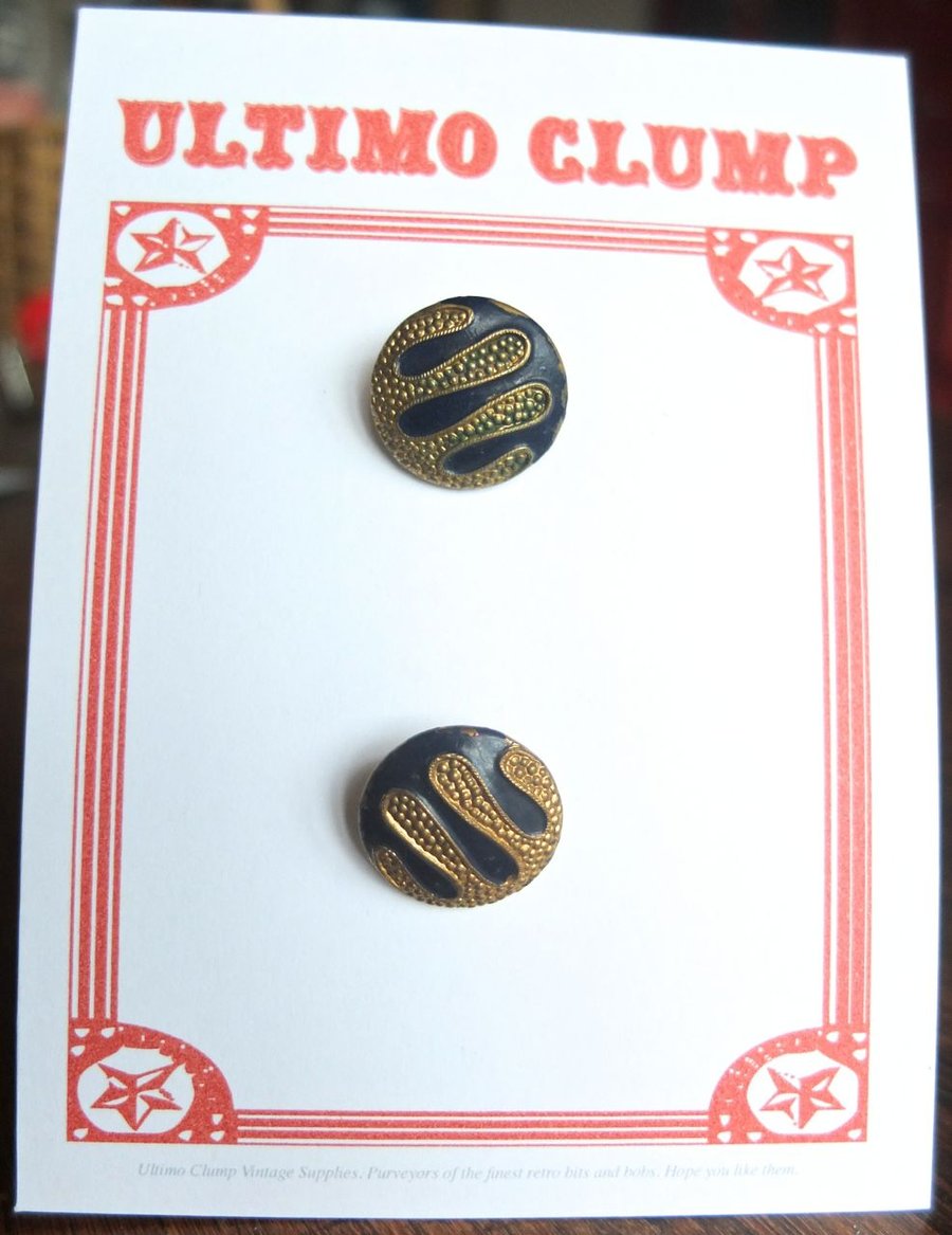 2 Vintage Blue and Gold Metal Buttons