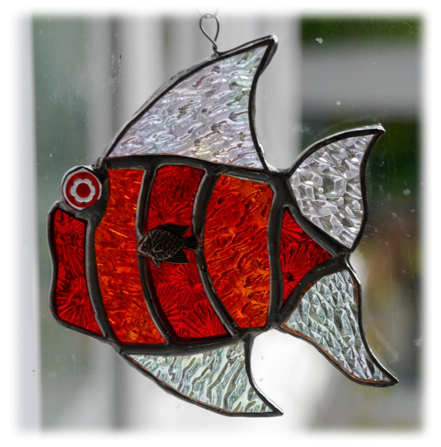 sold Tropical Fish Suncatcher Stained Glass Handmade Red 026