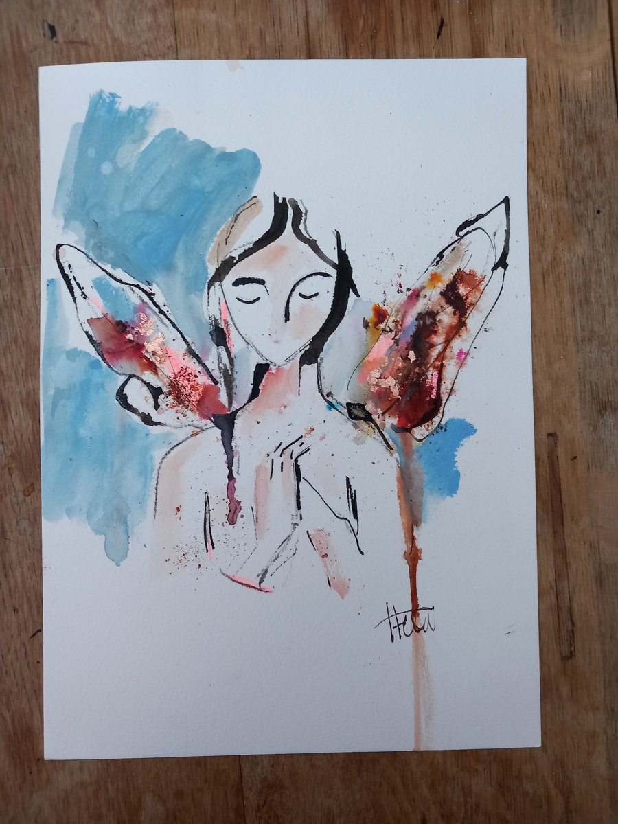 'Inky Fairy'  original contemporary ink drawing l unframed art