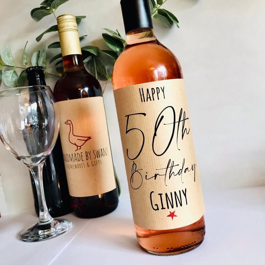 Personalised happy birthday wine label, birthday wine label, milestone label, 
