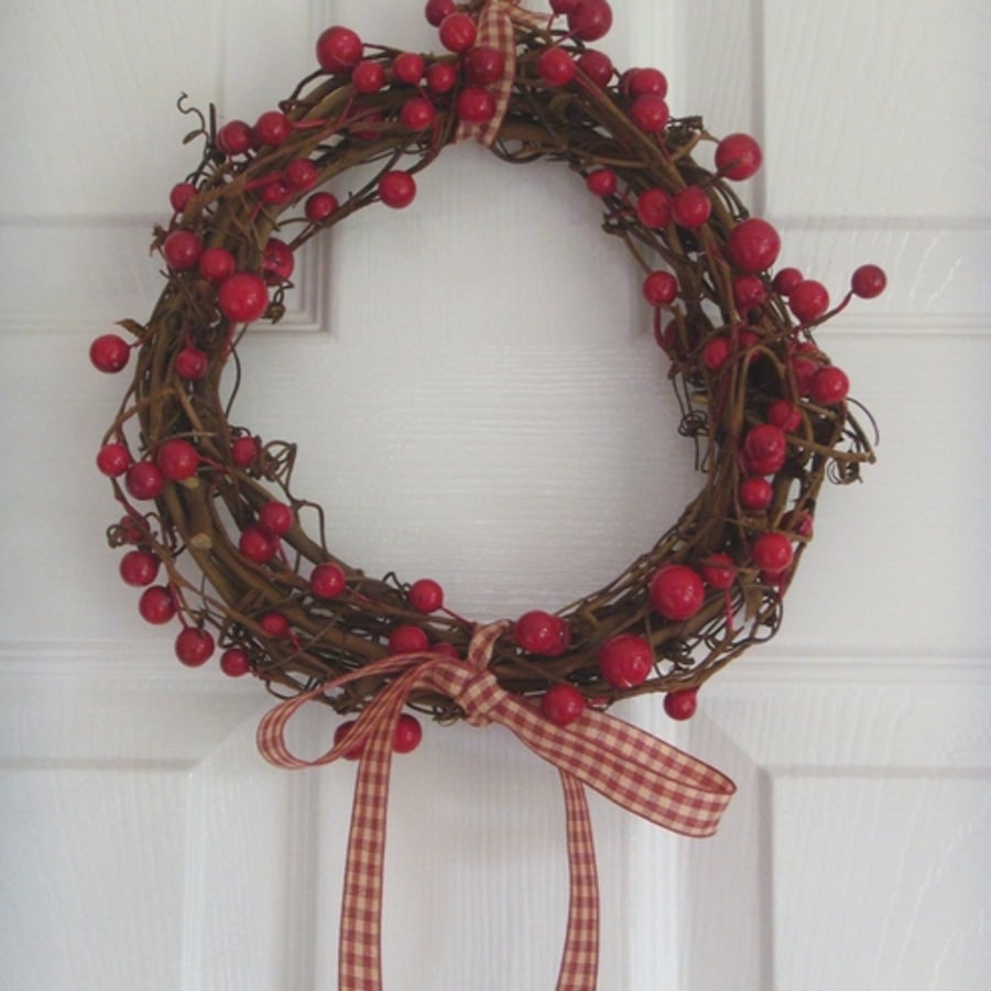 Christmas Twig wreath with Ribbon & Berries