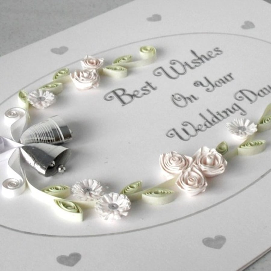 Wedding congratulations card with paper quilling flowers