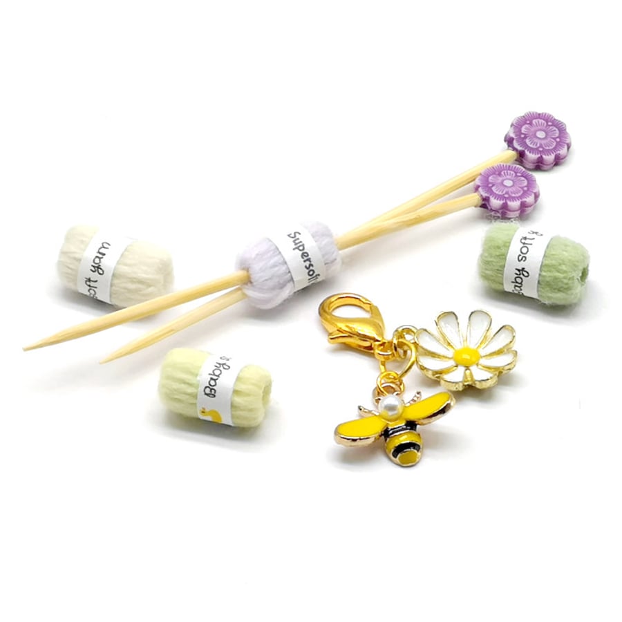 Flower and Bee Stitch Marker