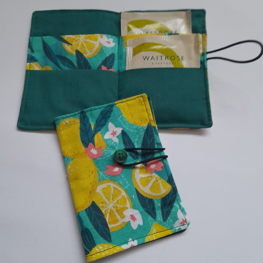 Lemon Tea wallet, Travel tea wallet, Teabag holder, 