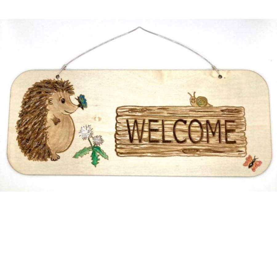 Hedgehog welcome sign. Original art hand painted 
