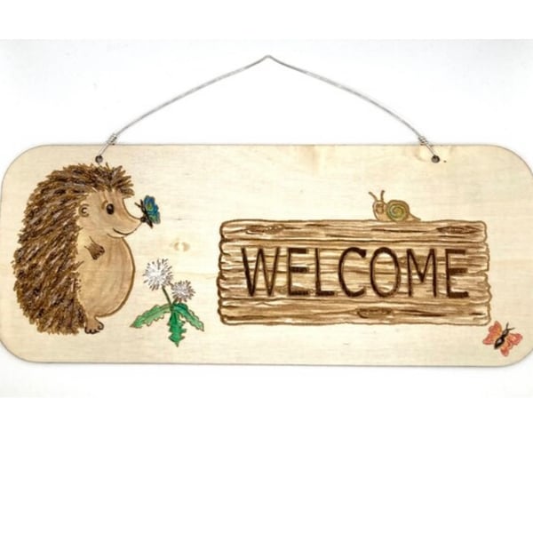 Hedgehog welcome sign. Original art hand painted 