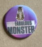 Collage pin badge - vintage book images & text - fabulous monster