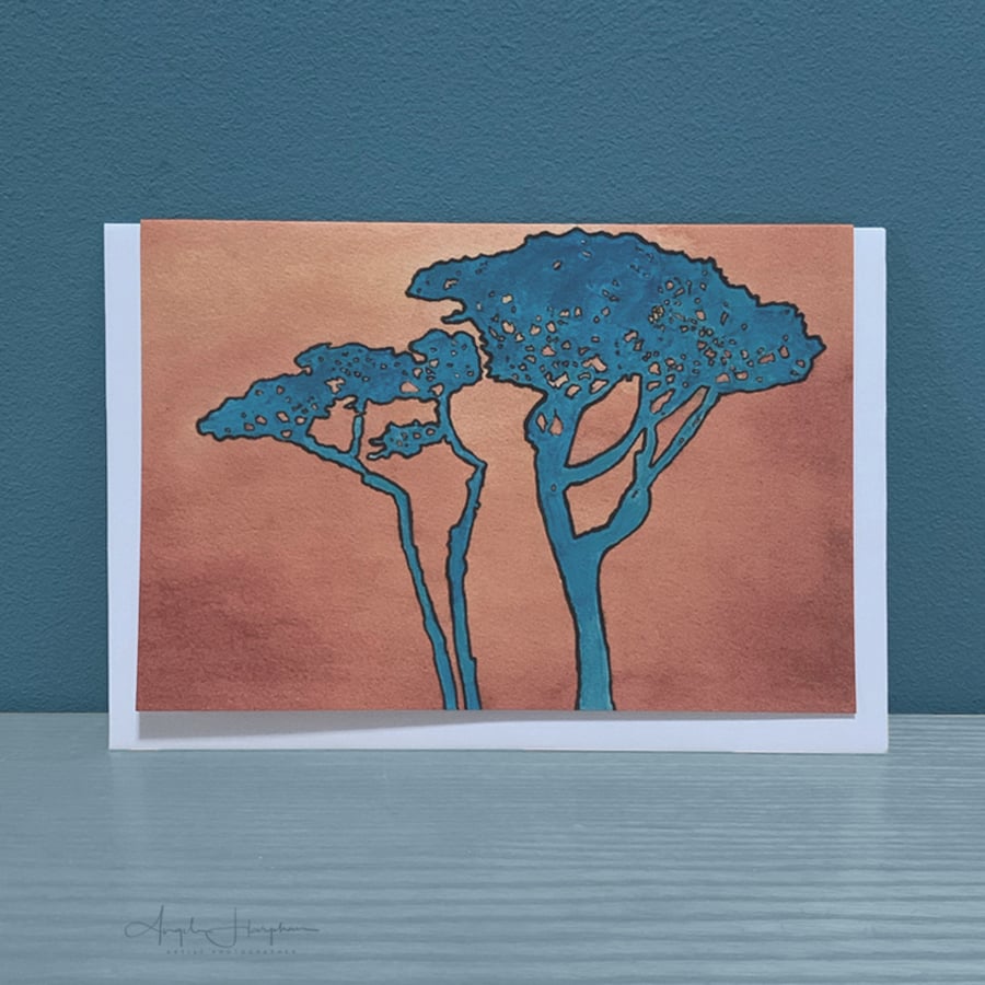 Fine Art Blank Card - Sunset Cornish Trees