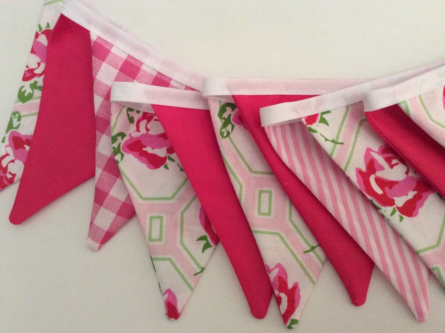 Pink Bunting - 11 small flags, spring decoration, great for bedrooms