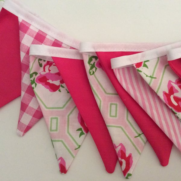 Pink Bunting - 11 small flags, spring decoration, great for bedrooms
