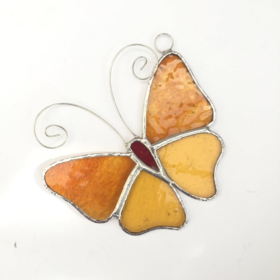 Stained Glass Butterfly Suncatcher - Handmade Decoration - Amber