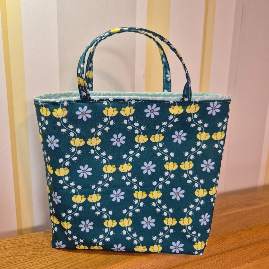 Fabric gift bag: yellow flowers on teal