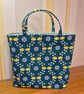 Fabric gift bag: yellow flowers on teal
