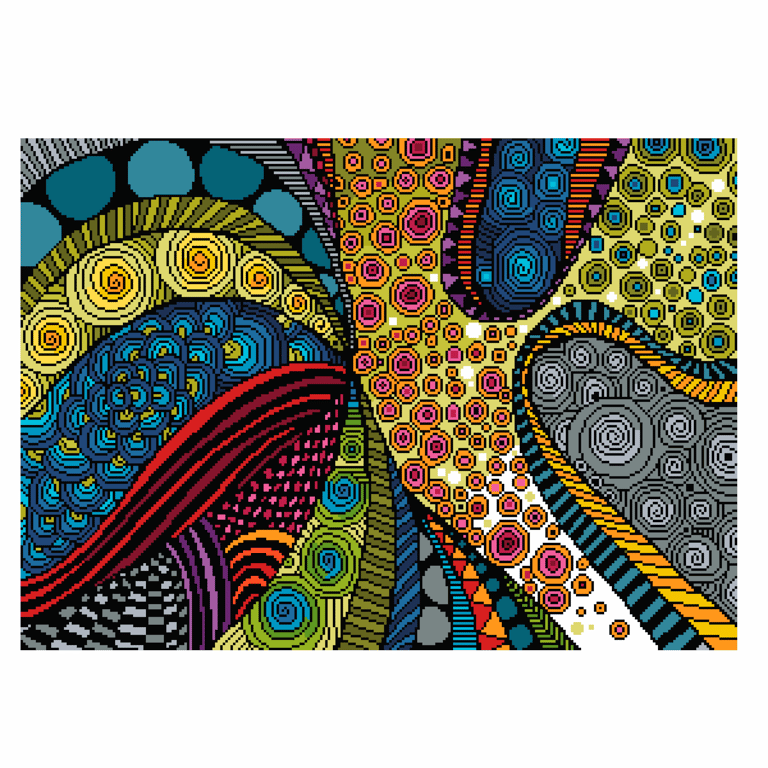 332 - Rainbow Zentangle Cross Stitch Pattern: Abstract Doodle Art (PDF Chart)