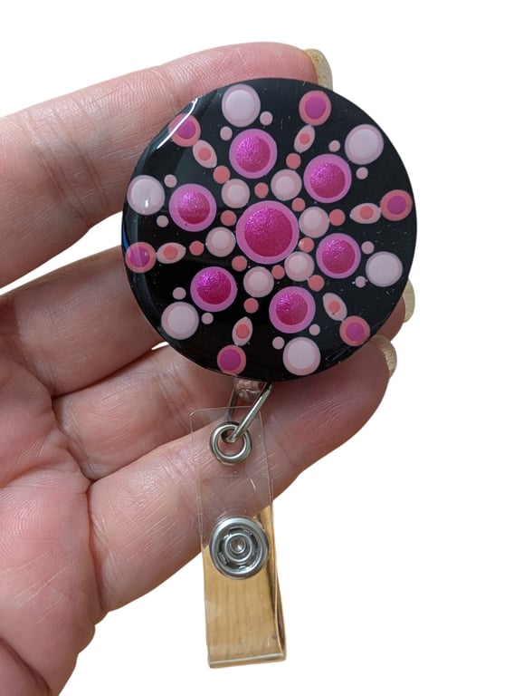 Hand painted mandala Badge Reel