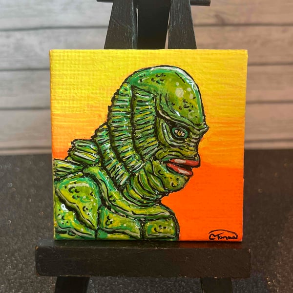 Hand painted mini magnetic canvas The Creature from The Black Lagoon (Gill-Man)