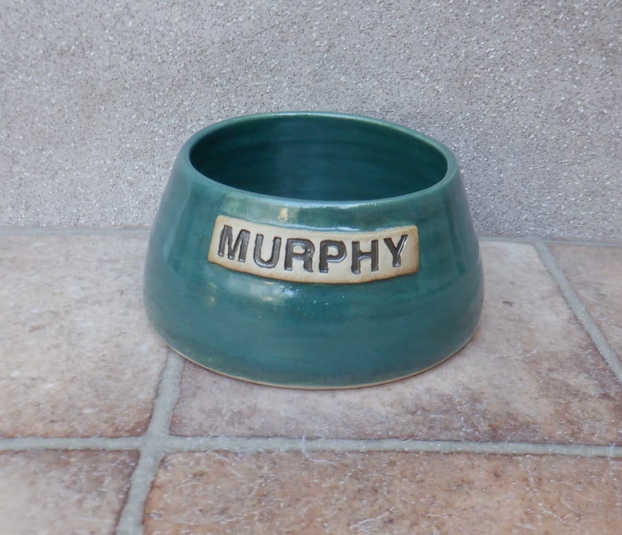 Small personalised spaniel dog water food bowl wheel thrown stoneware pottery