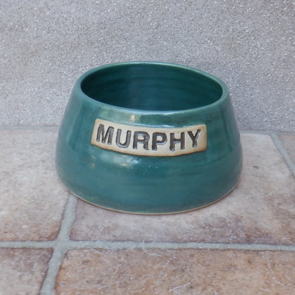 Small personalised spaniel dog water food bowl wheel thrown stoneware pottery