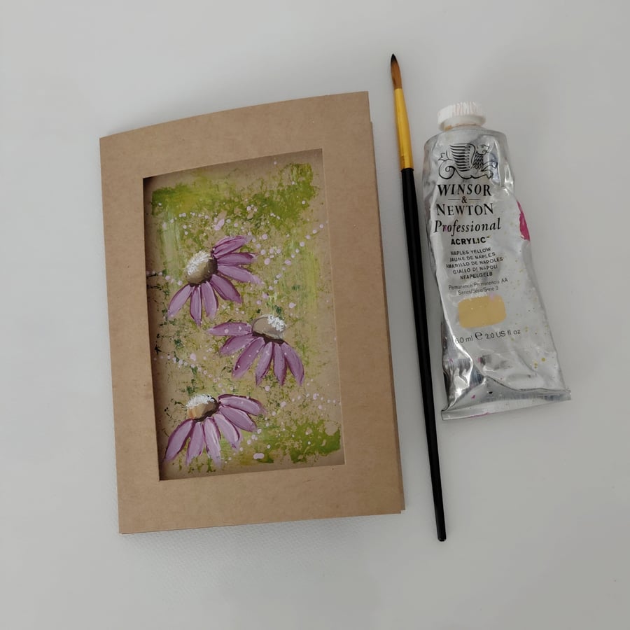 Hand Painted Daisies Greeting Card Signed Artisan Kraft Card Gift Free Delivery