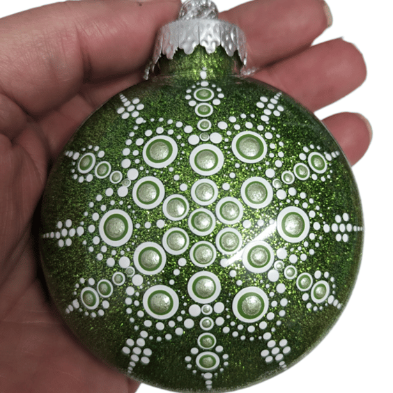 Hand painted dot mandala Christmas ornament