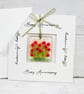Happy Anniversary Card with Fused Glass Red Roses Keepsake - Image 2