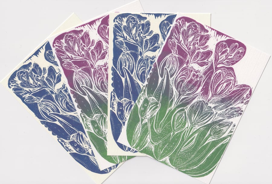 Tulip Postcard Set. A6 Linocut Prints