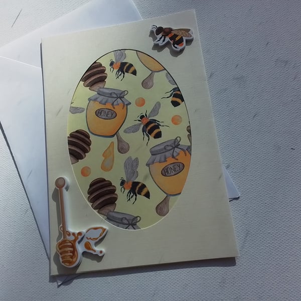 Handmade honey bee card. Any occasion card. Ref 276