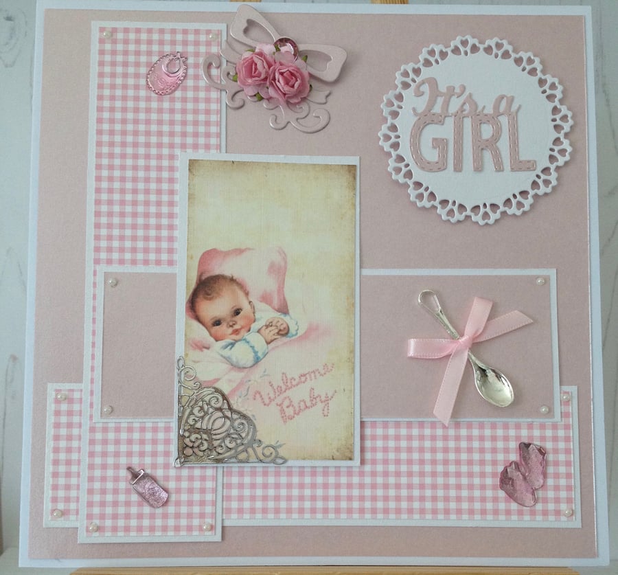 It's A Girl Gingham Card PB14