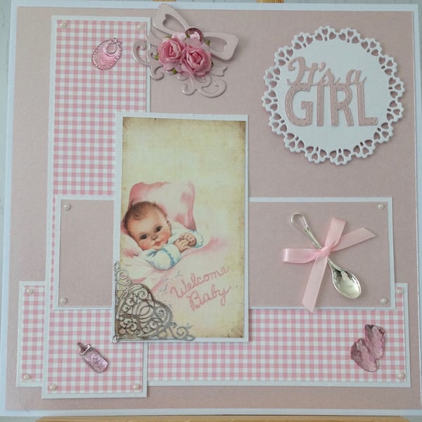 It's A Girl Gingham Card PB14