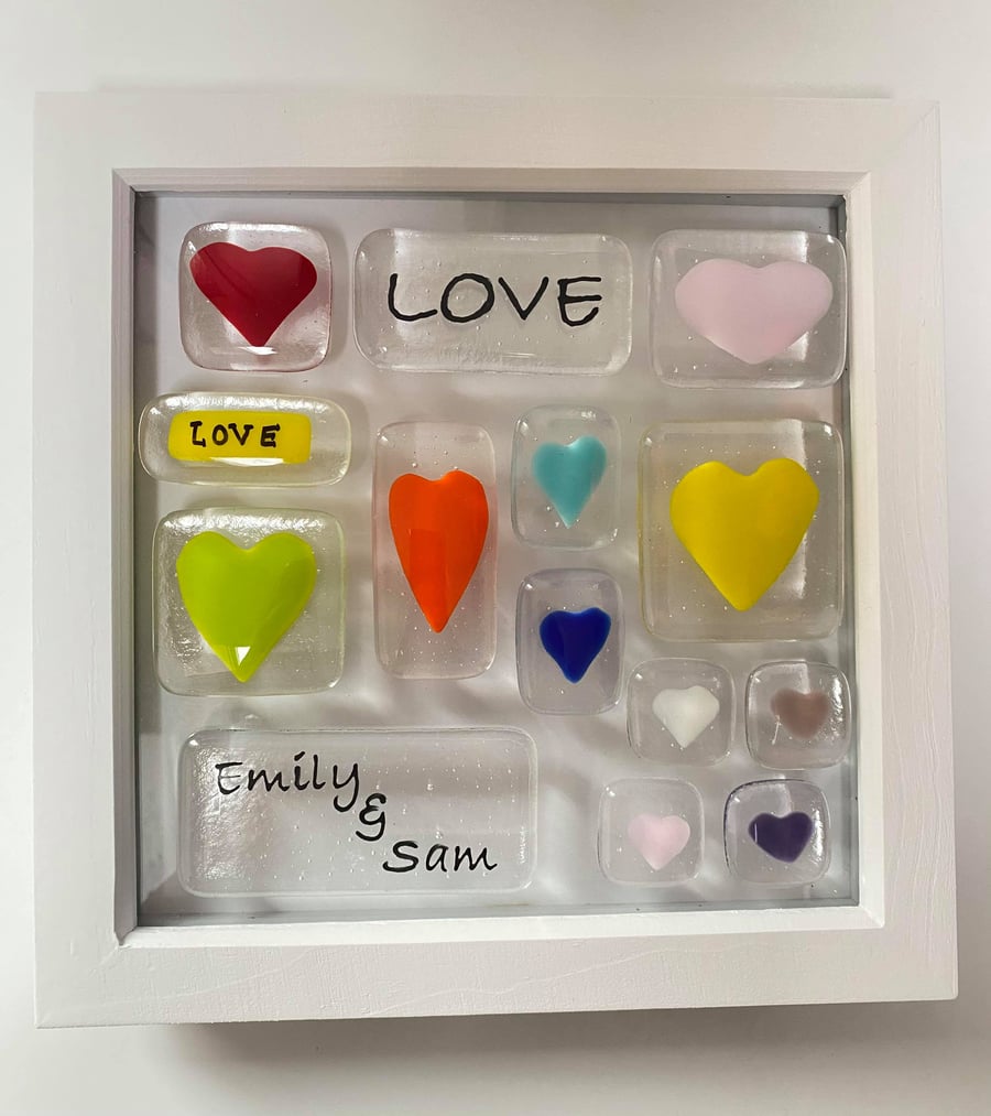 Fused Glass Rainbow Heart Picture Frame, Valentines Heart, Anniversary,