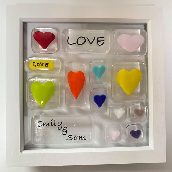 Fused Glass Rainbow Heart Picture Frame, Valentines Heart, Anniversary,