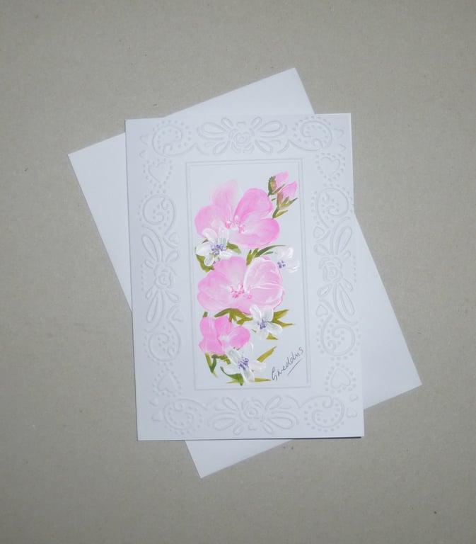 original art hand painted floral card ( ref FA 276 G2 )