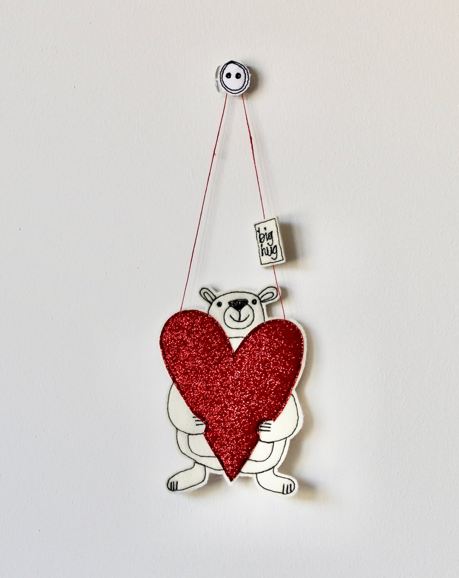 'A Big Hug' Mr Bear is Holding a Heart, Personalisable - Hanging Decoration