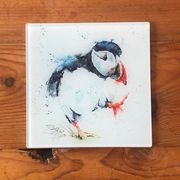 Puffin Billy Glass Trivet, Puffin Pot Stand, Table Mat, Placemat, Hot Plate Tabl