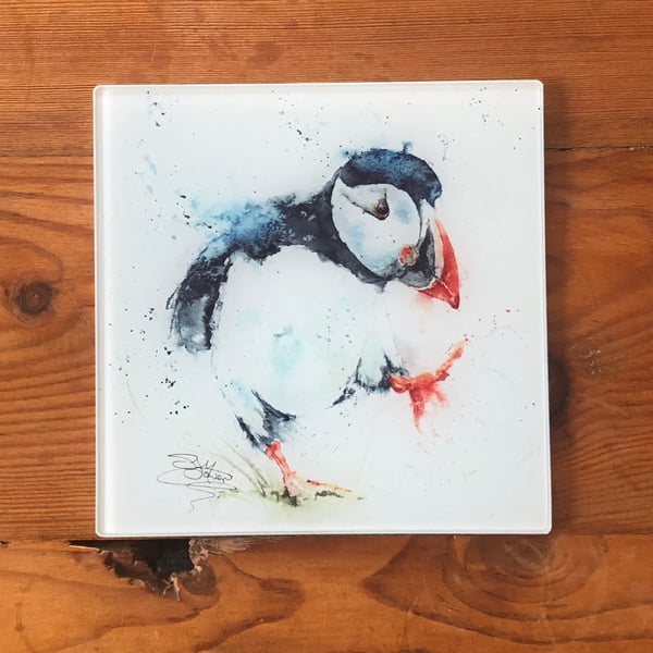 Puffin Billy Glass Trivet, Puffin Pot Stand, Table Mat, Placemat, Hot Plate Tabl