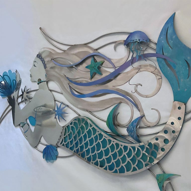  Mystique Mermaid 3D Metal Wall Sculpture – Handcrafted Stainless Steel Art