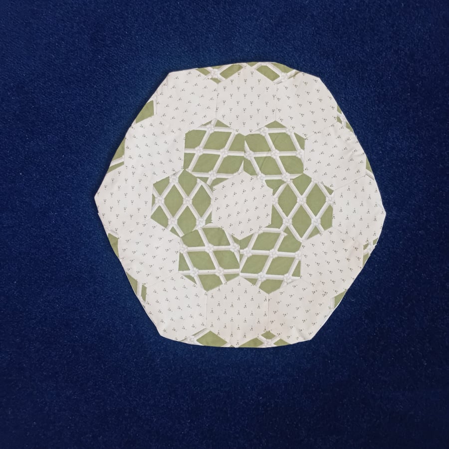 SECOND. Round cushion cover in sage green and cream patchwork Laura Ashley