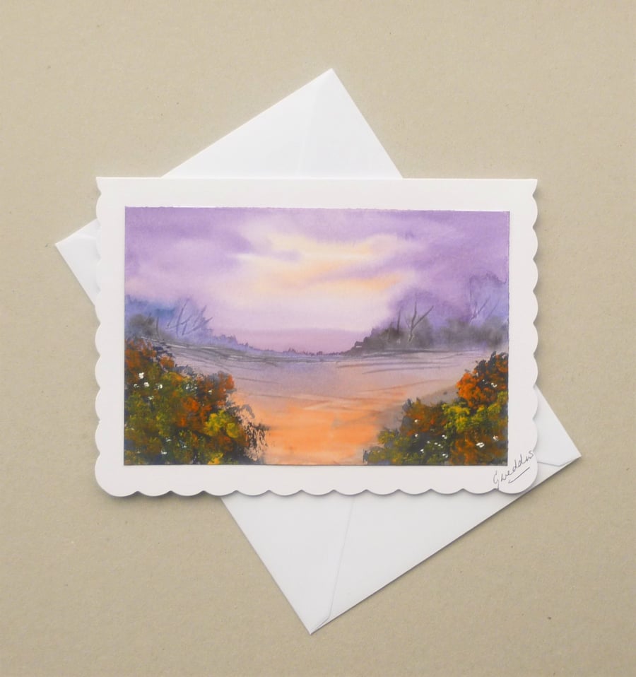 hand painted original art landscape blank card ( ref F 544 J5 )