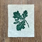 PERFECTLY IMPERFECT Oak leaf and acorn original linocut print in forest green