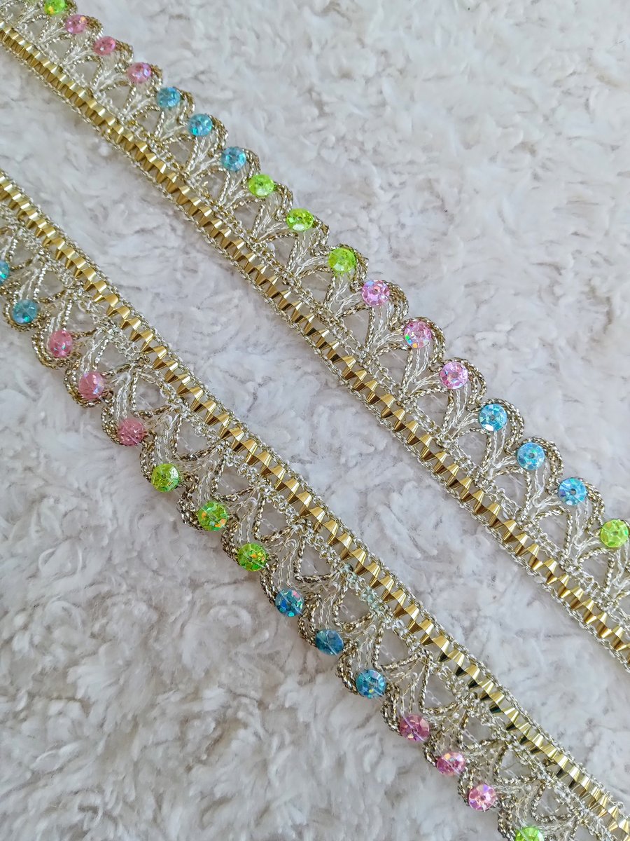 2 m Indian made gold metallic pastel sequinned intricate woven TRIM